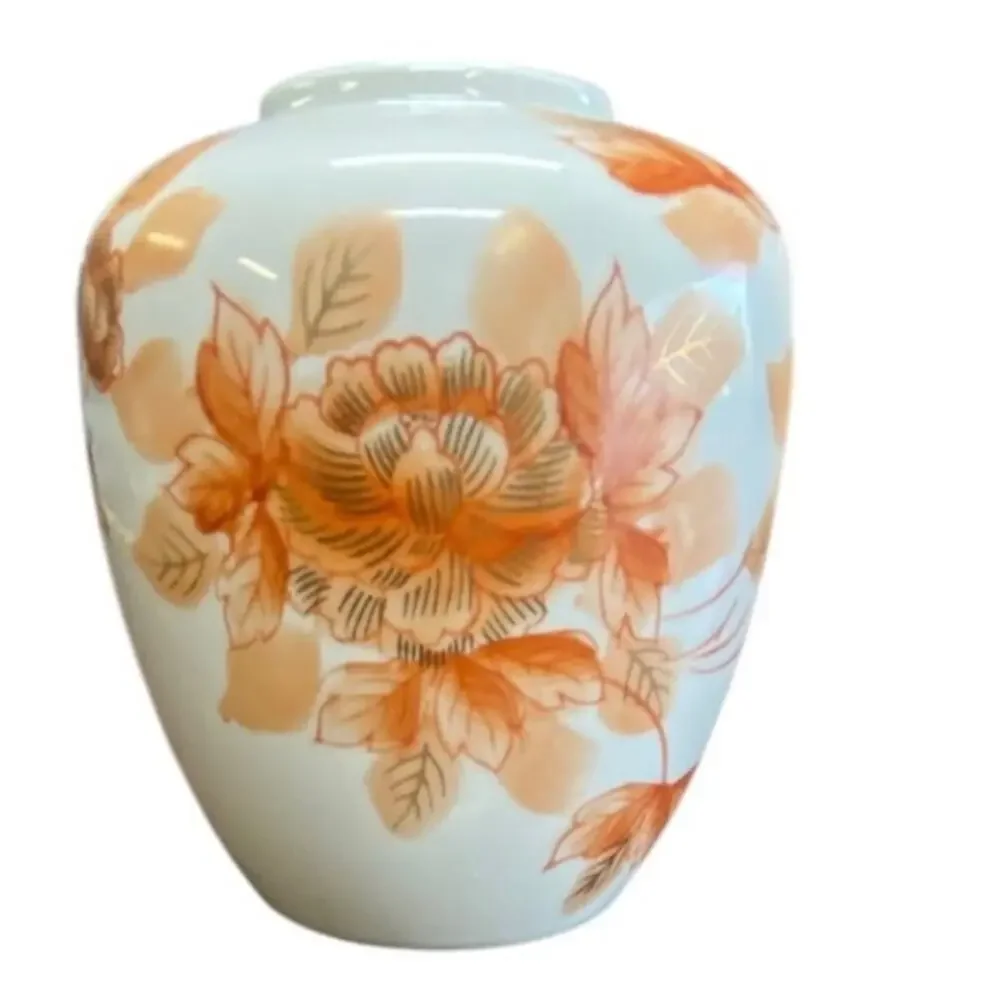 Vintage Porcelain Ginger Jar Vase with Orange Floral Design – 6